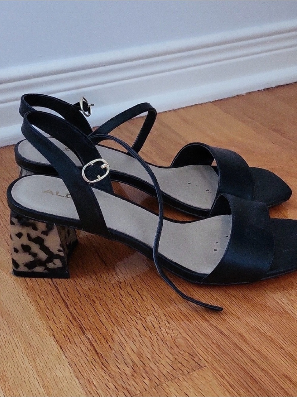 Aldo Black Slingback Sandals with Leopard-Print Block Heel
